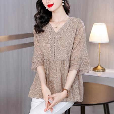 PF1657#新款洋气时髦胖妹妹遮肚显瘦百搭宽松大码印花雪纺上衣