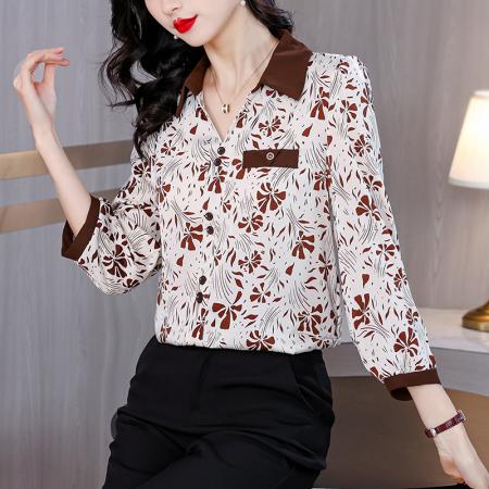 PF1658#新款印花雪纺上衣妈妈装减龄洋气遮肚子七分袖小衫