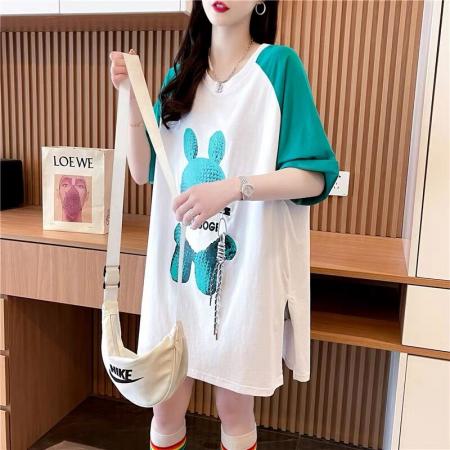 PF1662#纯棉/后包领/立体装饰拉链大口袋开叉短袖T恤