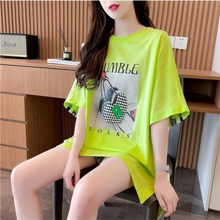 PF1663#纯棉/后包领/后背织带设计感下摆开叉宽松短袖T恤