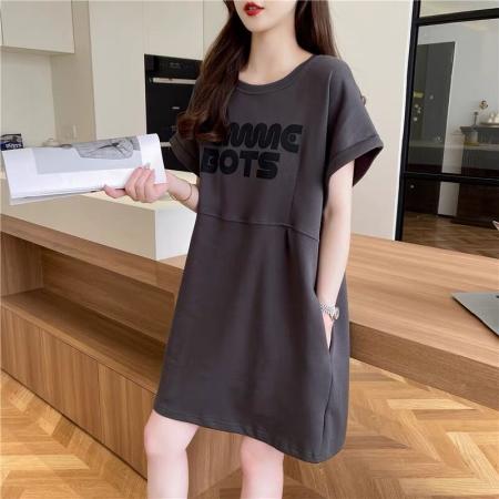 PF1665#纯棉/后包领/拼接设计感口袋宽松短袖连衣裙