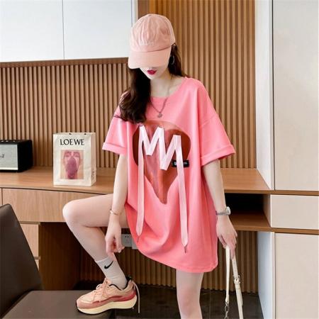 PF1669#环定纺纯棉/后包领/宽松设计感重工短袖T恤女