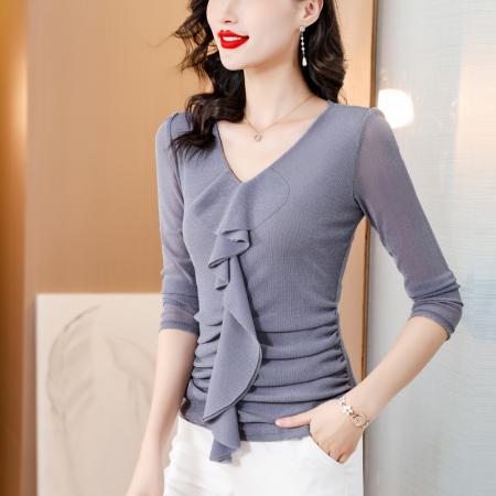 PF1696#新款长袖弹力打底衫女洋气百搭显瘦内搭上衣