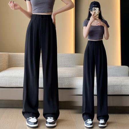 PF1720#夏季新款百搭休闲长裤修身显瘦阔腿裤高级垂感西装裤