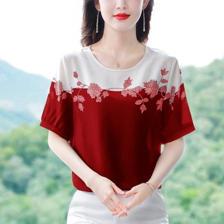 PF1746#新款真丝短袖T恤女夏天设计感优雅减龄气质上衣印花小衫