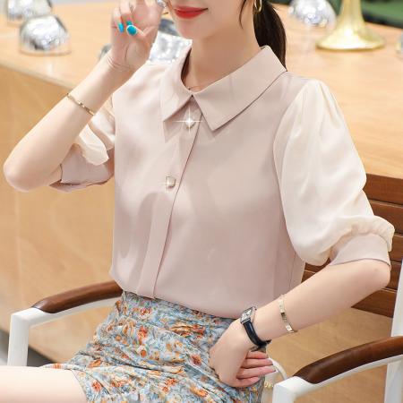 PF1771#OL职业衬衫女夏季 新款泡泡袖上衣时尚五分袖衬衣潮