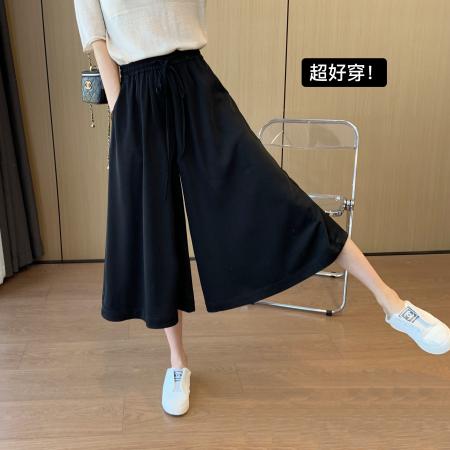 PF1783#冰丝阔腿裤女夏季时尚韩版高腰显瘦梨形身材宽松垂感抽绳七分裙裤