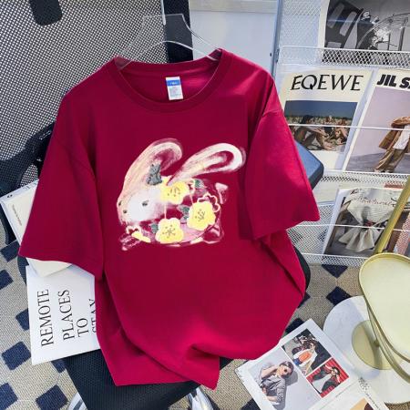 PF1791#纯棉大码韩版宽松休闲印花T恤夏新款百搭落肩短袖女