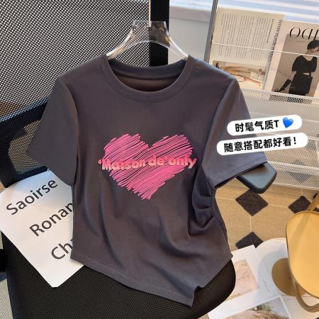 PF1802#新款时尚撞色圆领长袖T恤女高级感重工刺绣套头内搭上衣