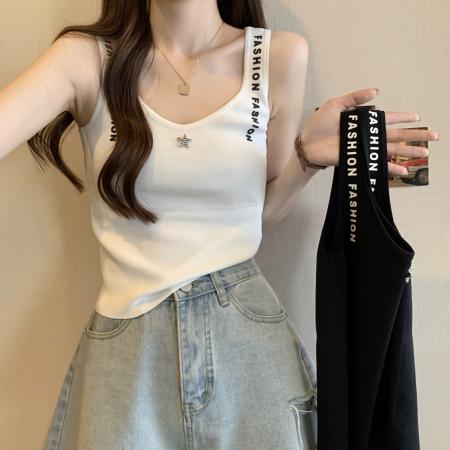 PF1810#大码胖mm字母背心内搭针织打底吊带女外穿2024春夏新款