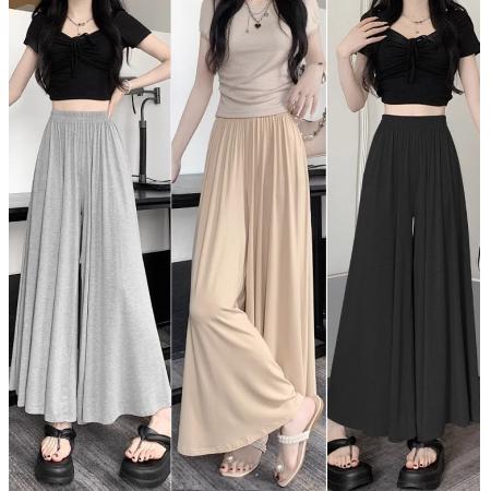 PF1829#时尚超火松紧腰飘飘裤裙子女夏季薄款莫代尔阔腿裤高腰宽松垂感