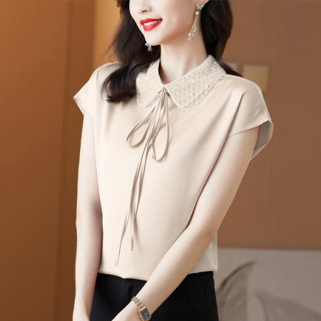 PF1837#重磅真丝衬衫女士 夏季薄款短袖法式设计感小众桑蚕丝上衣