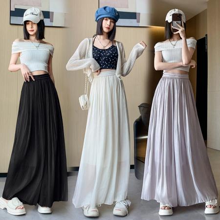 PF1851#夏季新款琉璃纱冰丝显瘦阔腿裤气质千褶裙裤宽松垂感阔腿裤薄