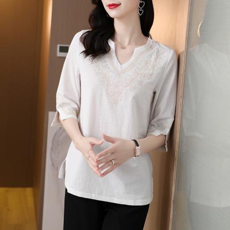 PF1869#日系女装 夏季精致手工重工花型刺绣小宽松中长弧形领7分袖罩衫