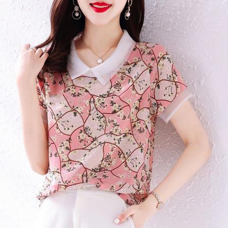 PF1913#新款碎花雪纺衬衫女士夏季装薄款宽松短袖上衣漂亮洋气女衫