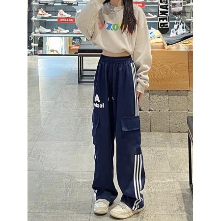 PF1916#全涤和纯棉   春季休闲裤女宽松阔腿美式直筒工装裤