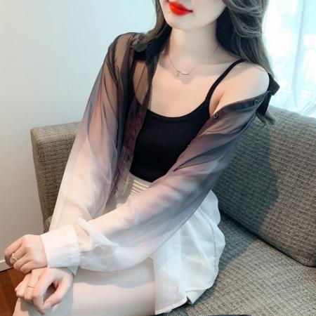 PF1920#夏季新款韩版宽松防晒衣渐变衬衫防紫外线开衫薄外套女