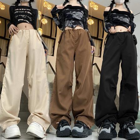 PF1955#新款多口袋拖地工装裤女高腰宽松直筒裤阔腿裤