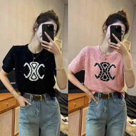 PF1996#新款法式针织钩花重工定钻提花针织上衣女