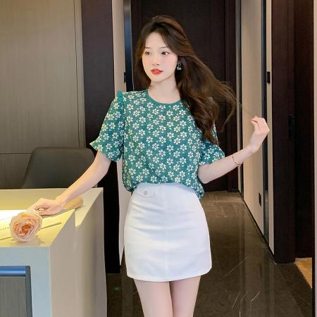 PF2001#夏季新品小花设计时尚休闲宽松韩版短袖女式t恤