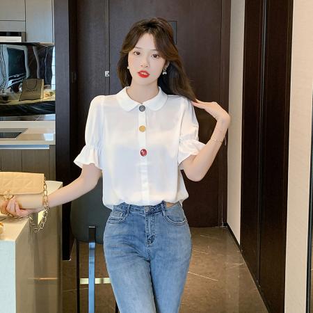 PF2006#夏季新品甜美减龄娃娃领设计感小众灯笼袖洋气女式衬衫