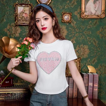PF2023#爱心字母圆领短袖T恤 新款修身显瘦设计感小众上衣女