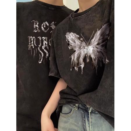 PF2097#不一样夏季早春美式复古水洗工艺做旧重磅情侣装t恤男短袖女ins潮