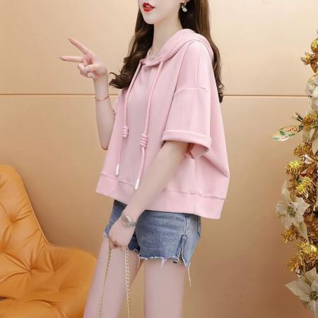 PF2111#纯棉/后包领/宽松连帽短款设计感短袖T