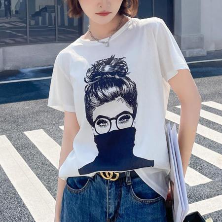 PF2113#夏季真丝短袖T恤女宽松大码桑蚕丝百搭内搭印花韩版显瘦上衣