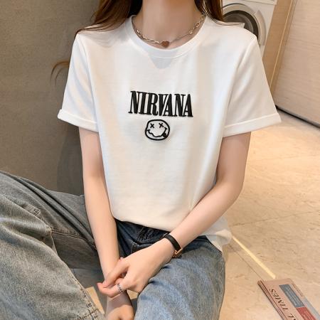 PF2128#短袖t恤女 夏季新款女装韩版百搭时尚潮款刺绣显瘦T恤