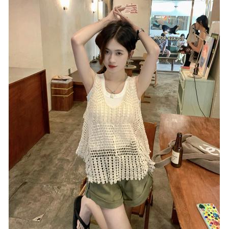 PF2150#新款钩花镂空编织背心马甲女夏外搭无袖上衣罩衫