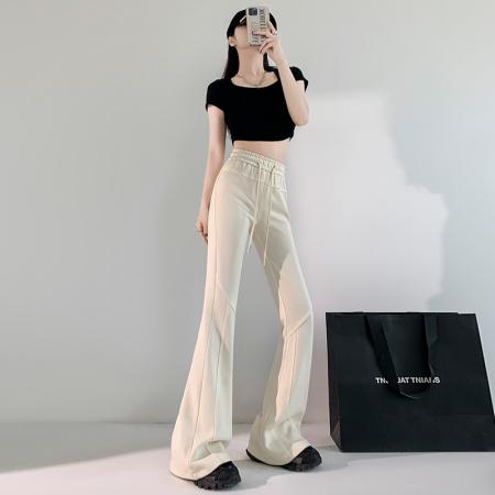 PF2183#新款灰色喇叭裤女垂感高腰弹力显瘦直筒微喇裤运动裤