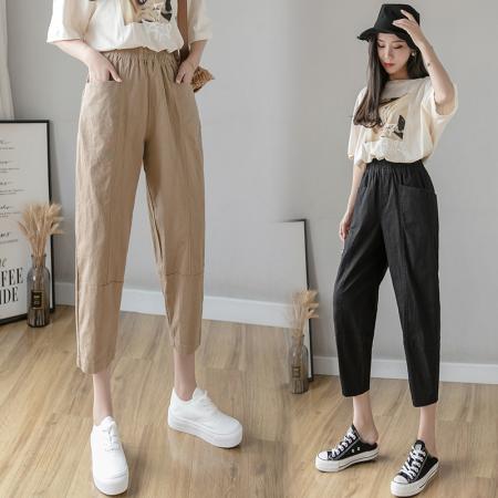 PF2186#夏季棉麻新款休闲裤女韩版宽松大码休闲哈伦裤百搭学生萝卜裤