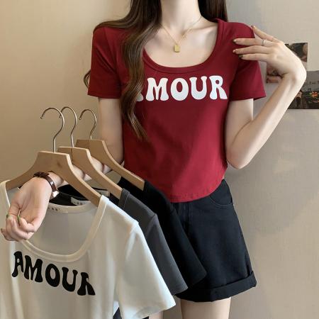 PF2215#新款胖mm美式设计感显瘦字母印花辣妹短袖T恤百搭潮