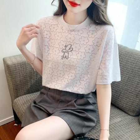 PF2221#花朵小清新ins潮流百搭T恤女休闲宽松短袖上衣