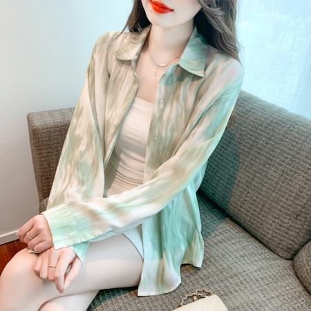PF2287#新款中式复古设计感衬衫渐变水墨晕染上衣薄防晒衣