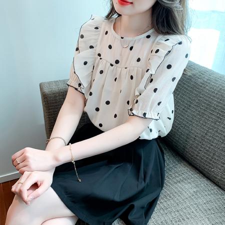 PF2307#夏季新款波点高级感法式别致漂亮短袖小衫上衣