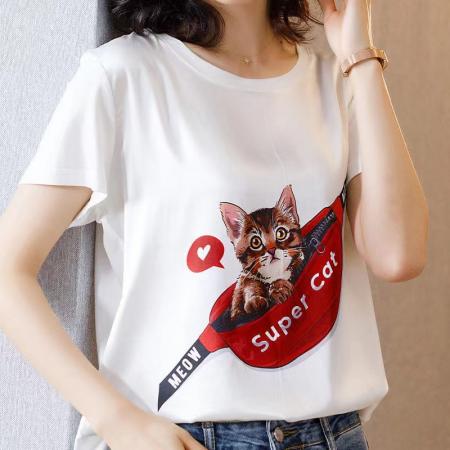 PF2375#夏季真丝短袖T恤女宽松大码桑蚕丝百搭内搭印花韩版显瘦上衣