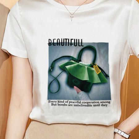 PF2378#夏季真丝短袖T恤女宽松大码桑蚕丝百搭内搭印花韩版显瘦上衣