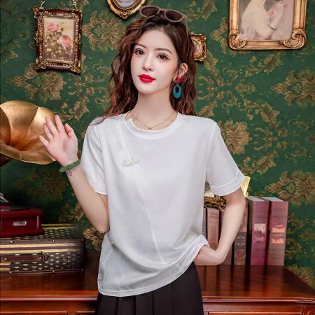 PF2422#设计感小众大气设计感盘扣别致简约百搭休闲短袖T恤套头上衣