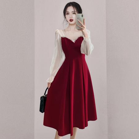 PF2530#敬酒服新娘高级感回门红色裙子小礼服平时可穿 订婚连衣裙女秋