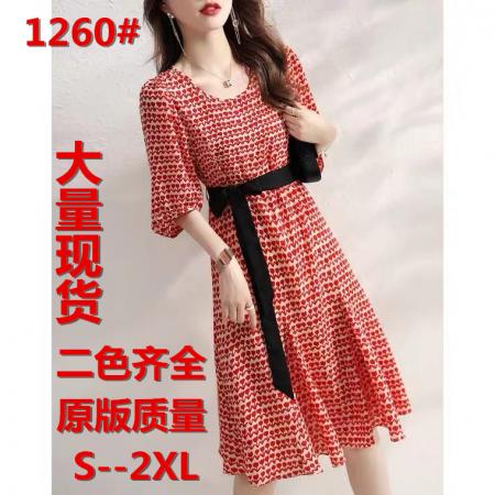 PF2533#腰带装饰显瘦时尚气质收腰气质显瘦新款印花裙子连衣裙女夏