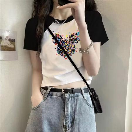 PF2560#纯棉拉架短袖T恤女 夏季新款宽松休闲百搭上衣