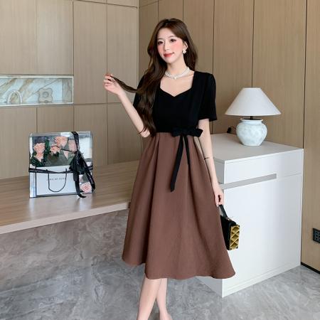 PF2607#赫本风法式连衣裙女夏 新款收腰显瘦高级感假两件裙子