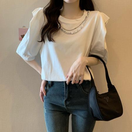 PF2616#短袖t恤女夏2024纯色潮圆领上衣大码女装