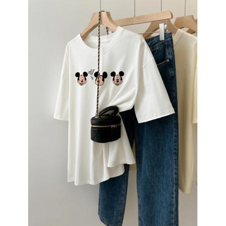 PF2621#100%棉精梳纯棉 印花夏装短袖T恤女宽松韩版卡通