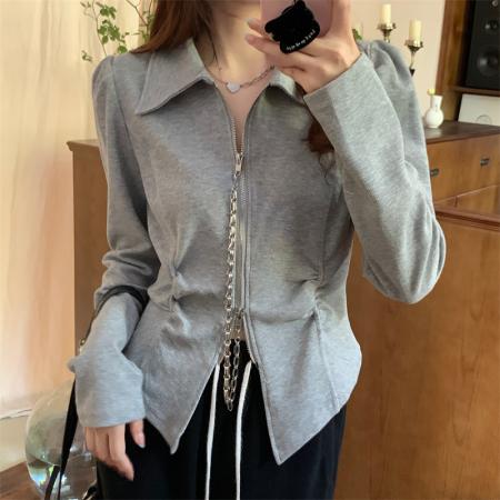 PF2632#大码女装胖MM法式不规则高级感长袖上衣女春季显瘦衬衫