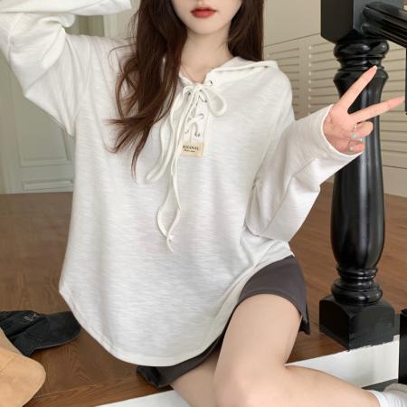 PF2637#大码早春设计感绑带小众宽松显瘦长袖连帽卫衣防晒衣