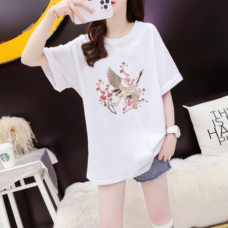 PF2658#纯棉夏季 超火国风设计印花圆领短袖T恤女