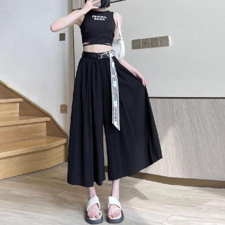 PF2699#动态高胖mm薄款阔腿裤冰丝中长裙裤女夏新款七分裤宽松半身裤裙